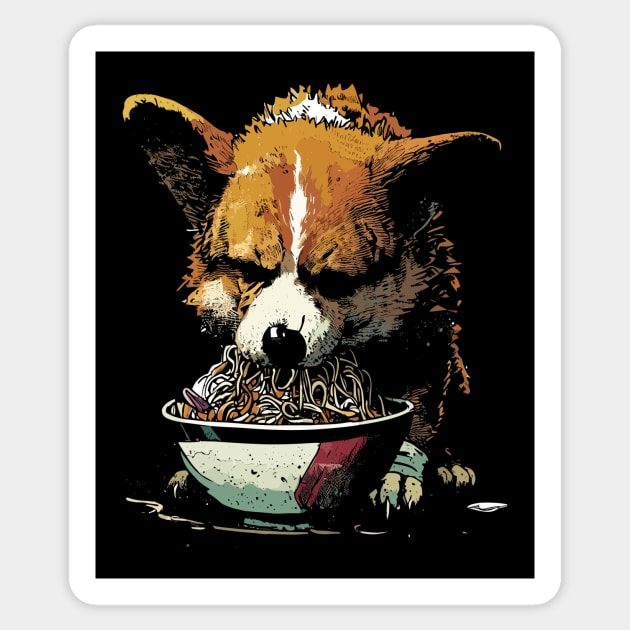 Corgi Dog Eating Ramen Noodles Sticker by podtuts